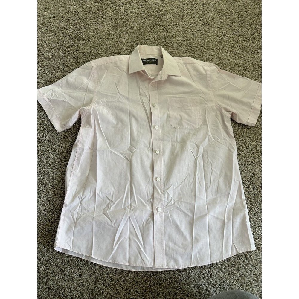 Jack Reid Mens Pink Cotton Button-Up Size Small Neck 15.5 Collared Short Sleeve